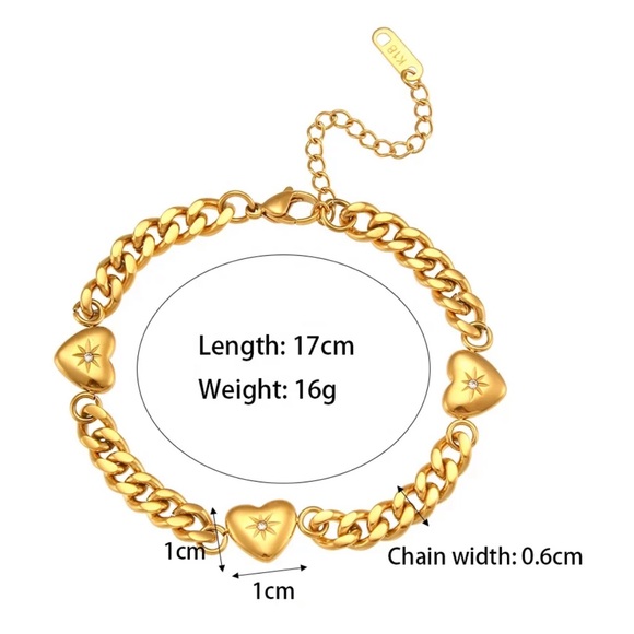 New 18K Gold Cuban Link Chain Heart Charm Bracelet - Picture 7 of 7